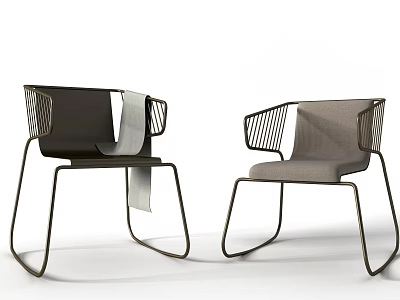 Modern Accent Leisure Chairs With Metal Frame And Fabric Cushion In Black Gray Tones 3d model