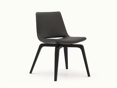 Black Leather Dining Chair With Modern Minimalist Design Ergonomic Backrest And Sleek Wooden Legs 3d model
