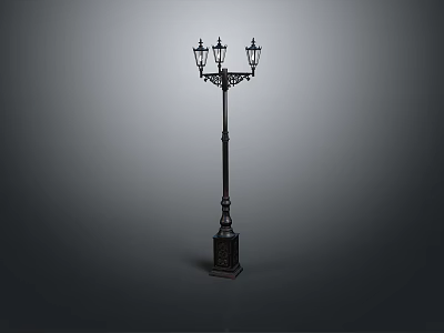 Classic Traditional Street Lamp Design With Ornate Base Decorative Pole And Multiple Lanterns 3d model