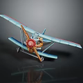 Blue Winged Biplane Model With Red Propeller And Cockpit Details On Dark Background