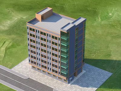 Modern Multi Story Residential Building With Glass Facade Green Lawn And Road 3d model