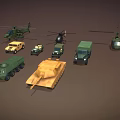 Military Vehicles And Helicopters Display With Armored Trucks Tanks And Transport Vehicles