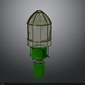Green Base Lighthouse Structure With Metallic Mesh Top And Transparent Panel