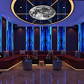 Modern KTV Lounge Interior With Blue Wall Decor Moon Ceiling And Red Sofa 3d model