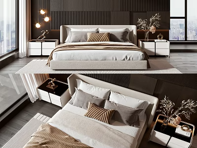 Modern Double Bed Bedroom Interior With Bedside Tables And Decorative Pillows 3d model