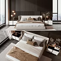 Modern Double Bed Bedroom Interior With Bedside Tables And Decorative Pillows 3d model