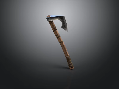 Traditional Axe Weapon With Wooden Handle And Sharp Metal Blade 3d model