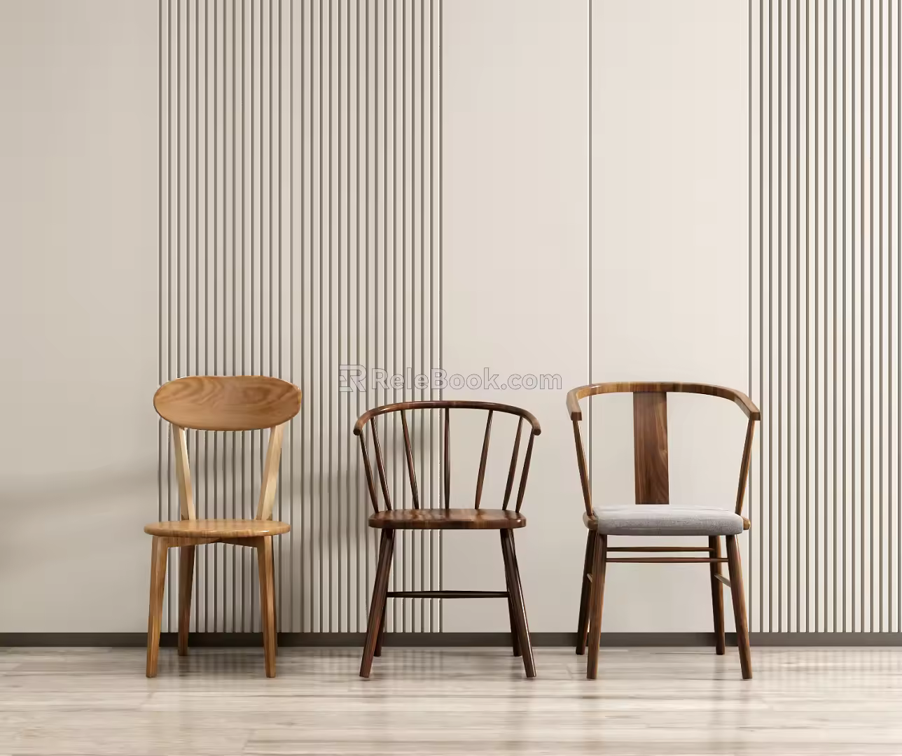 Nordic Single Chair Solid Wood Single Chair Combination 3d model
