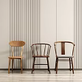 Nordic Single Chair Solid Wood Single Chair Combination 3d model