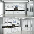 Modern White Kitchen Cabinets With Marble Countertop And Glass Door Design