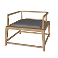 Simple Wooden Frame Leisure Chair With Gray Cushion And Armrests For Home Use