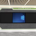 Modern Background Wall with Three Screens Windows Logo Green White Frame and Decorative Plants