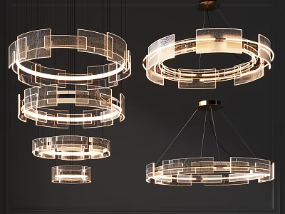 Modern Circular Layered Chandeliers With Transparent Design And Warm Lighting 3d model