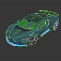 Sleek Dark Blue Super Car With Large Rear Spoiler And Blue Accent Details