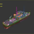 Multi Purpose Watercraft With Gray Hull Superstructure Deck Railings Antennas And Orange Lifebuoys