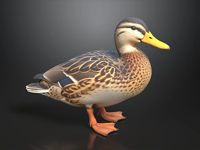 Colorful Mallard Duck With Yellow Beak And Brown Feathers On Black Background 3d model