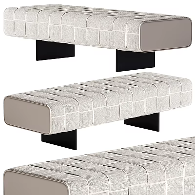 Modern Upholstered Bed Bench With Grid Pattern And Black Metal Legs For Bedroom 3d model