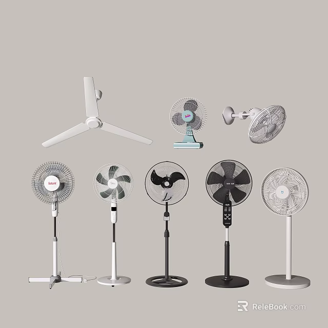 Different Types of Air Cooler Fans Including Ceiling Table Wall and Standing Models 3d model 