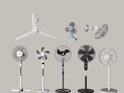 Different Types of Air Cooler Fans Including Ceiling Table Wall and Standing Models 3d model