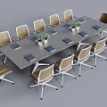 Modern Conference Table With Beige Office Chairs And Notebooks Potted Plants In Meeting Room Setup