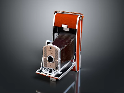Vintage Folding Camera Electronic Appliance With Red Brown Metal Frame And Retro Design 3d model
