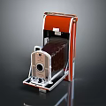 Vintage Folding Camera Electronic Appliance With Red Brown Metal Frame And Retro Design