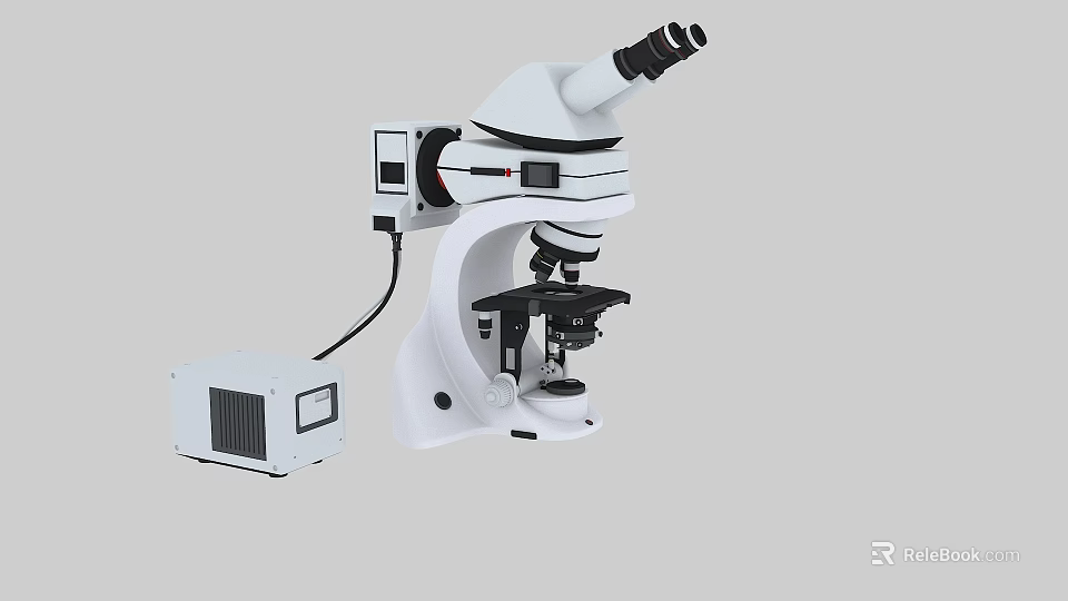 Industrial Trinocular Microscope With White Body Multiple Lenses And Attached Device For Inspection 3d model 
