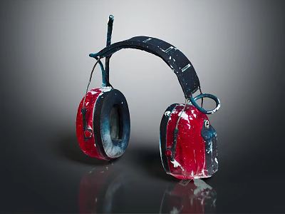 Stylish Red And White Headphones With Artistic Design And Comfortable Headband 3d model