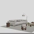 Modern Beige Sofa and Coffee Table Set with Cushions Wooden Table Decorative Items Floor Lamp