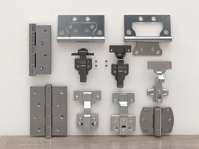 Variety of Metal Hinges and Hardware Components 3d model