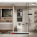 Modern Bathroom Interior Design With Vanity Mirror Toilet Shower And Storage Cabinets
