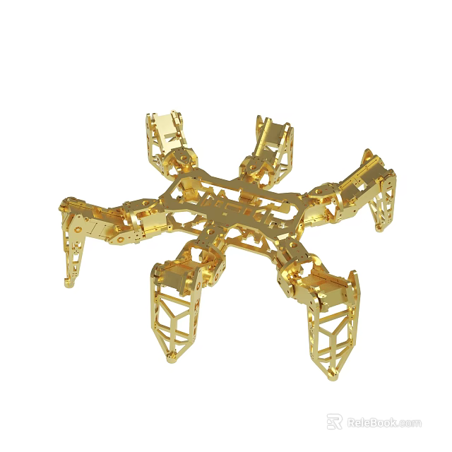 Golden Multi Legged Mechanical Frame Structure With Joints For Drone Or Robot 3d model 