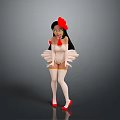 Elegant Female Character with White Bodysuit Red Headpiece White Wings and Red High Heels