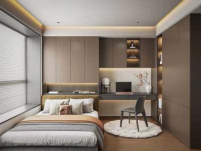 Cozy Minimalist Tatami Bedroom With Built-in Cabinets Desk Chair And Natural Light 3d model