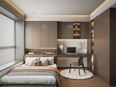 Modern Italian Tatami Bedroom Tatami Bedroom Wardrobe Bed Chair Computer Carpet Desk 3d model