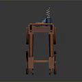 Orange Dining Cart With Blue Teapot Tea Cups And Chopsticks Container