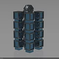 Modern Architectural Structure With Stacked Blue Cubes Transparent Spherical Top And Glass Reflective Facades