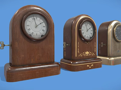 Three Vintage Wooden Mantel Clocks With Different Styles And Classic Design 3d model