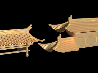 Ancient Chinese Traditional Architecture With Golden Roof Tiles And Overhanging Eaves 3d model