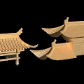 Ancient Chinese Traditional Architecture With Golden Roof Tiles And Overhanging Eaves