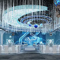 Elegant Modern Banquet Hall Interior With Crystal Chandeliers And White Dining Tables