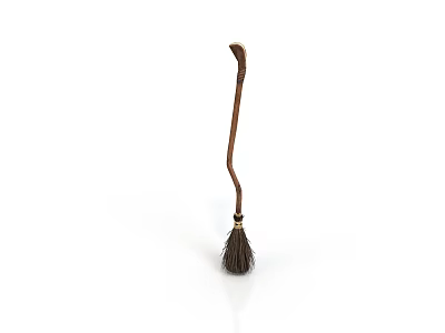 Traditional Household Broom With Wooden Handle And Bristle Cleaning Head 3d model