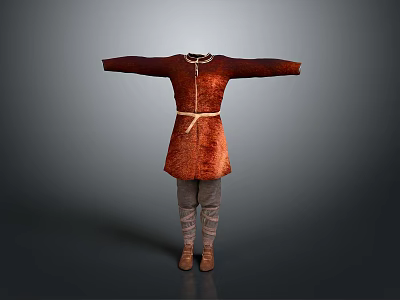 Brown Robe Outfit With Belt Open Sleeves Gray Pants And Brown Boots Mannequin 3d model