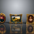 Ornate Decorative Golden Framed Furniture Featuring Portrait and Landscape Paintings