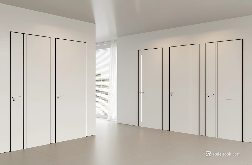 Modern White Hinged Doors In Bright Interior With Sleek Design And Natural Light 3d model 