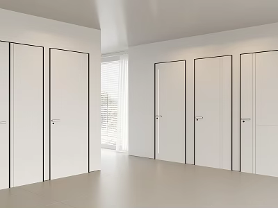 Modern White Hinged Doors In Bright Interior With Sleek Design And Natural Light 3d model