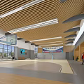 Spacious Basketball Gymnasium Interior With Wooden Ceiling Large Windows And Basketballs