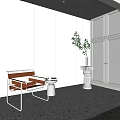 White Venetian Blinds in Bright Interior with Orange Chair White Cabinets Green Plant