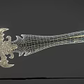 Ornate Golden Sword With Shiny Carved Blade Intricate Patterns And Elegant Design