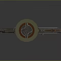 Unique Weapon Design with Circular Yellow Disk Metal Frame and Ergonomic Grip 3d model